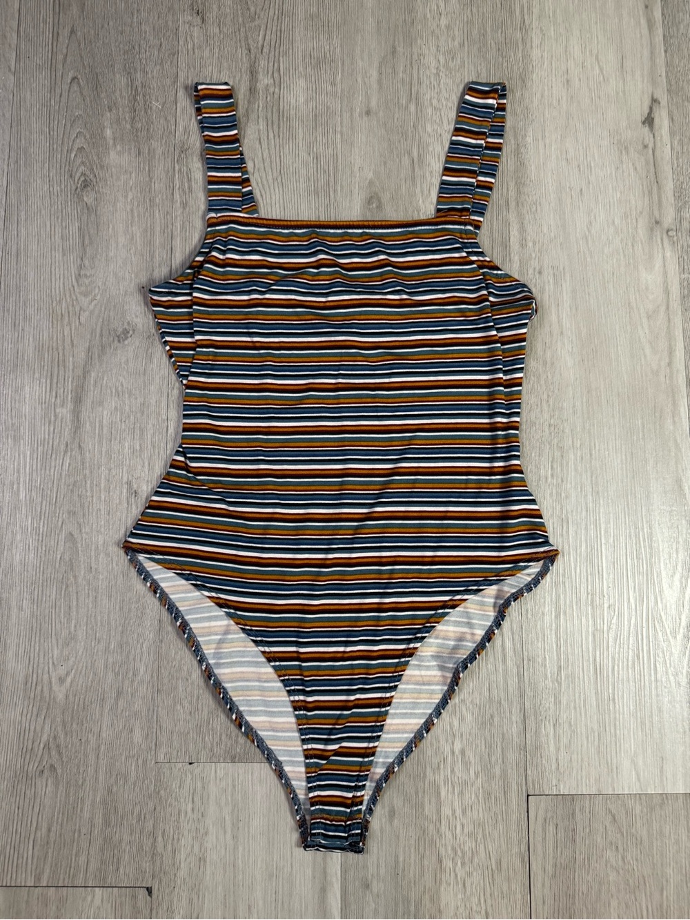 Forever 21 Women’s Multicolor Striped Tank Top Bodysuit Brown White Teal Medium